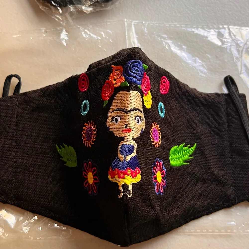 Embroidered Cloth Face Mask Set Portugal Two Brand New Spanish ladies on Black